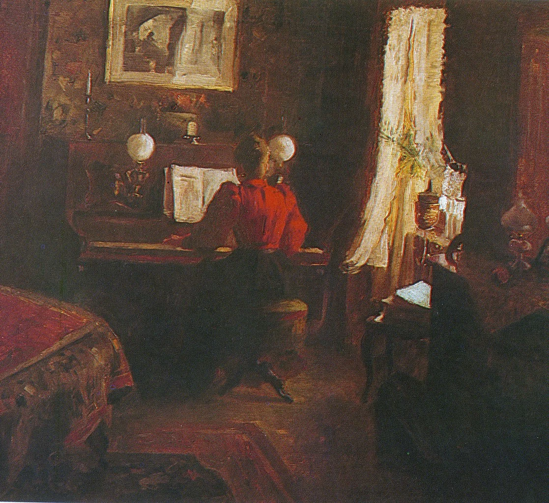 Interno con suonatrice di pianoforte